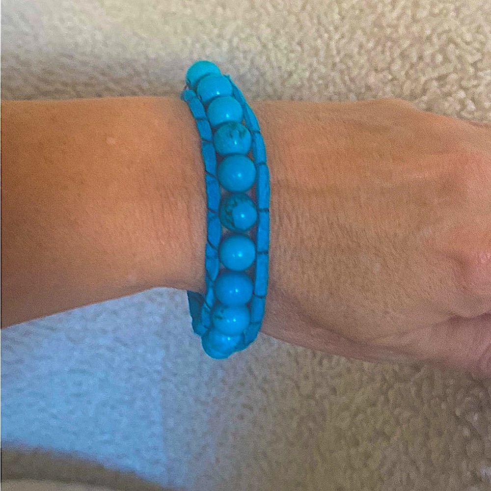 Natural Sleeping beauty turquoise leather bracelet